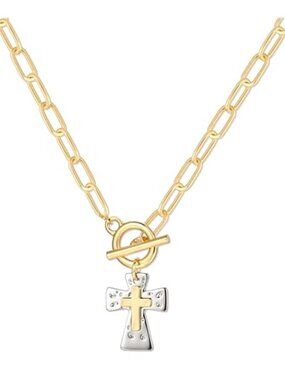 Bright Gold 14K Plated Chunky Layered Chain Necklace Toggle Clasp Statement